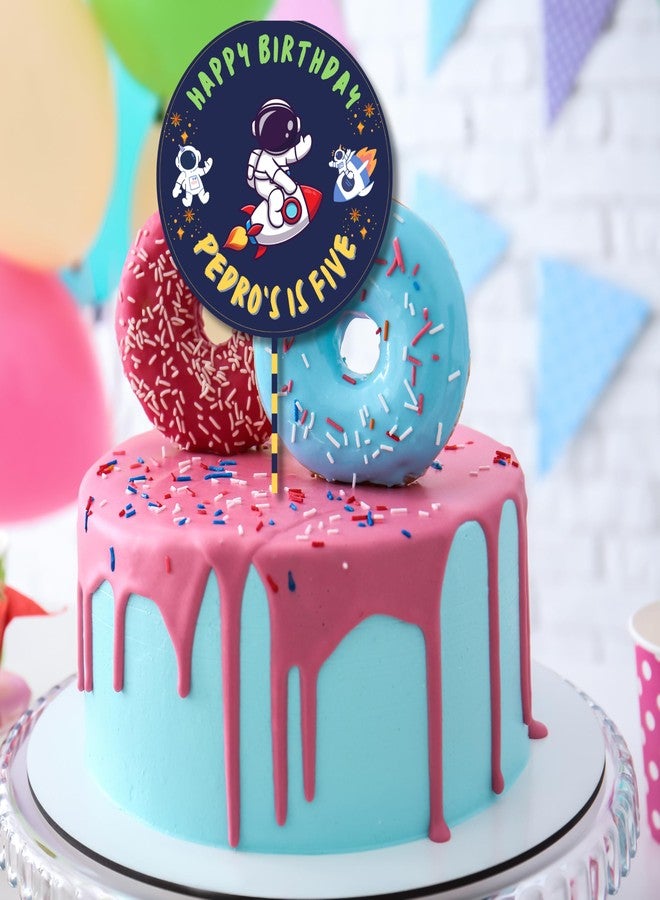 Yellow Nuts Personalised Cake Topper For Birthday Cartoon Space Astronaut Theme Kids Boys Girls 1st Birthday Anniversary Props Cake Decor Decoration (Space) - Image 1